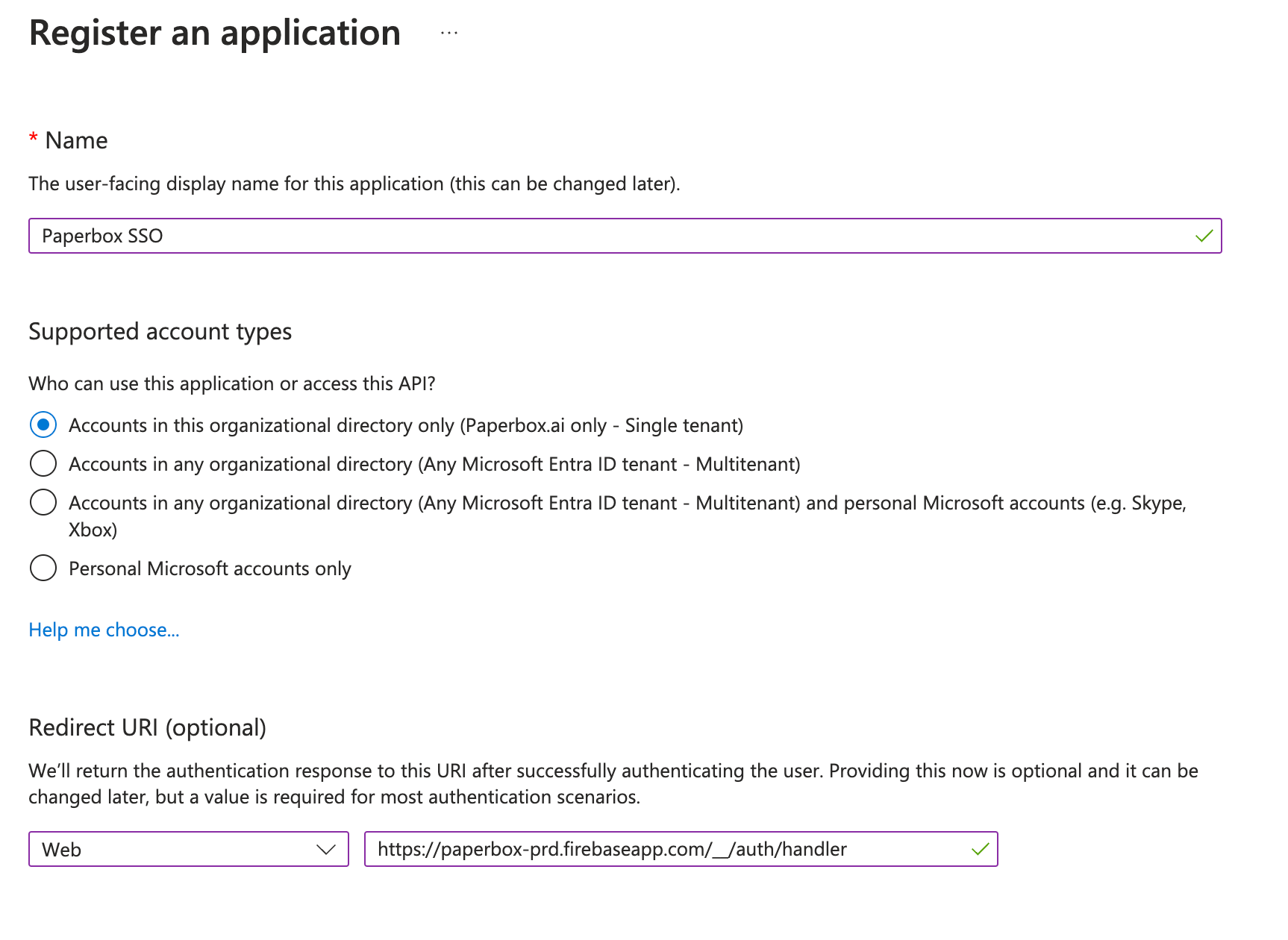 app registration settings