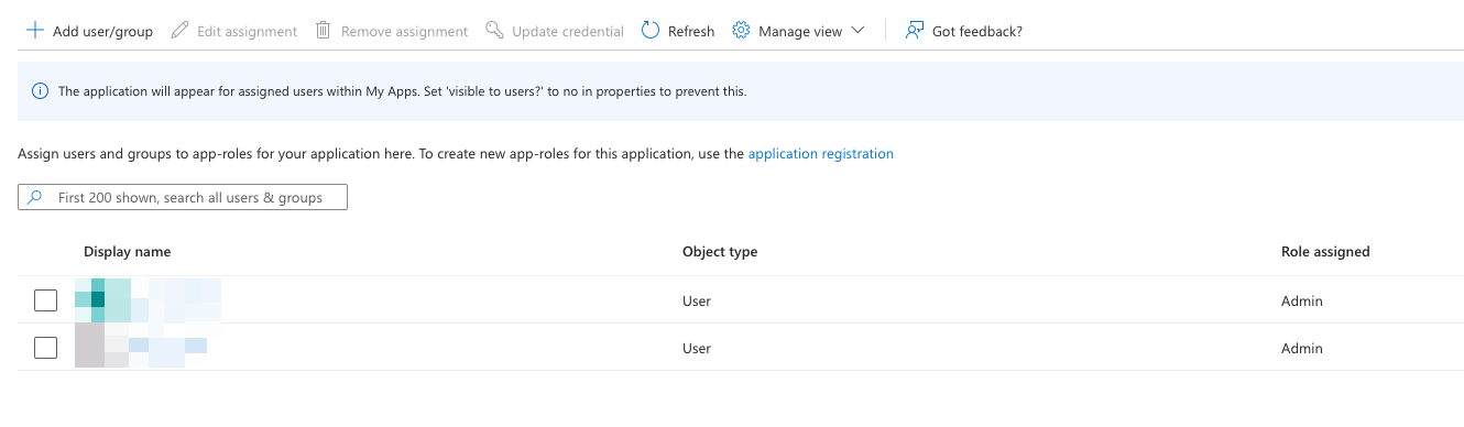 app registration settings